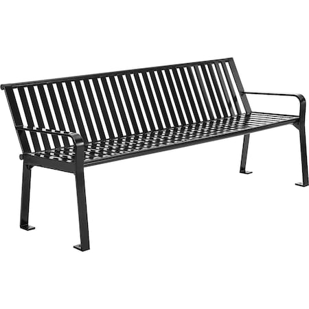 Global Industrial 6ft Outdoor Bench with Back, Vertical Steel Slat, Black 694854BKKD